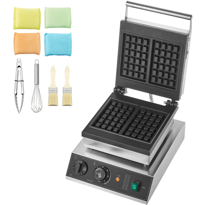 Mophorn - Kommerzielles Waffeleisen, 2-teilig, rechteckig, 2000 w, antihaftbeschichteter Edelstahl, Temperatur- und Zeitregelung, Griff, für