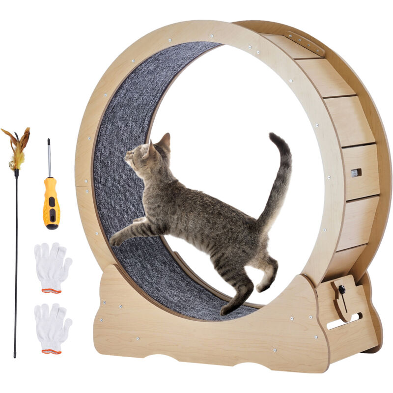Mophorn Laufrad für Katzen, großes Laufband für Katzen im Innenbereich, 90 cm, mit abnehmbarem Teppich und Katzenangel zum Laufen/Gehen/Trainieren,