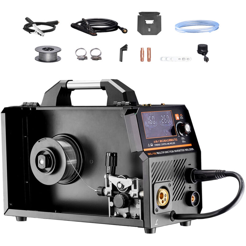 Mophorn MIG-Schweißgerät, 160 A synergetisches MIG-Schweißgerät, 4-in-1-Gas-MIG/Flux Core MIG/Stick/Lift-TIG-Mehrprozess-Schweißgerät mit