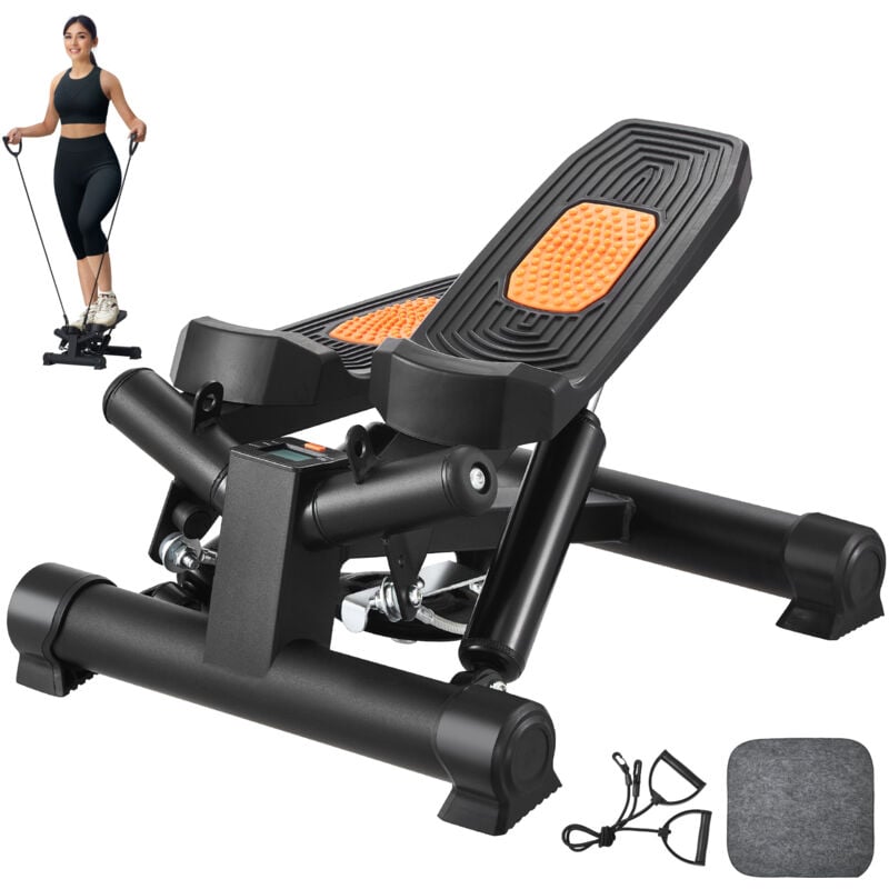 Mini-Stepper, hydraulischer Fitness-Stepper mit Widerstandsbändern, Cardio-Gerät für das Heimtraining, LCD-Monitor, 150 kg Tragkraft - Mophorn