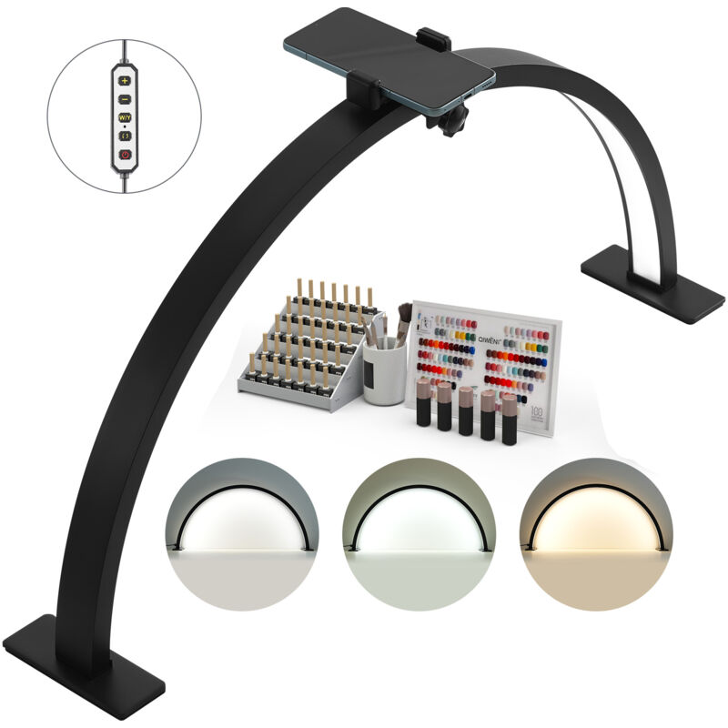 Mophorn Nagel-Schreibtischlampe – 30-W-Halbmond-Schreibtischlampe mit Handyhalterung. Helligkeit und Farbtemperatur einstellbar. Ideal für