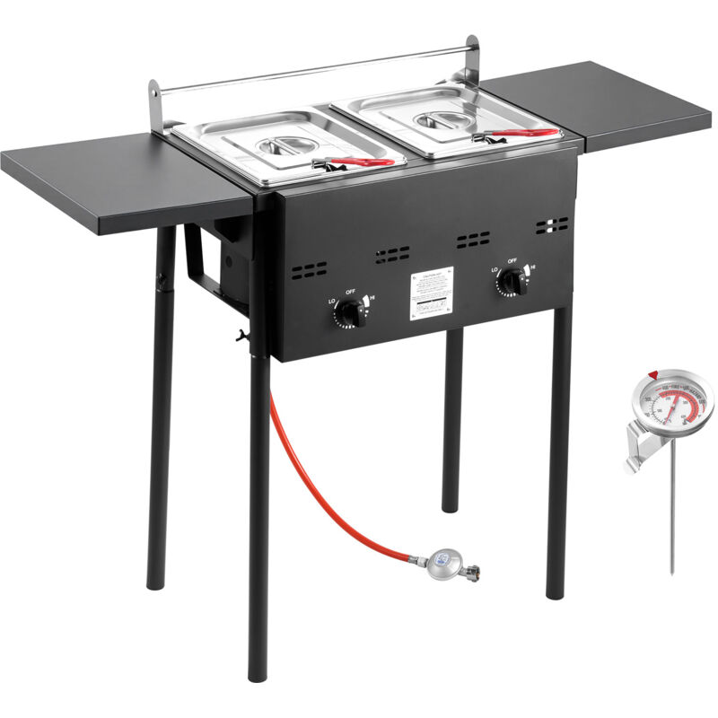 Mophorn Propan-Fritteuse für den Außenbereich mit zwei Tanks (je 9 L), Edelstahl-Kocher mit klappbarer Plattform, Doppelkorb und Temperaturregelung –