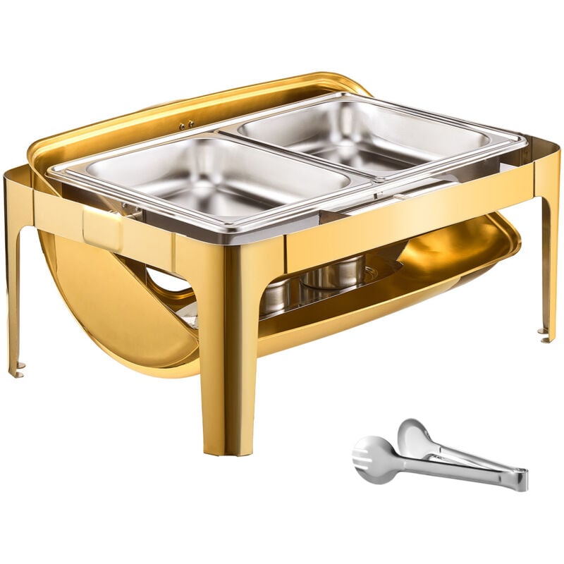 Mophorn Rolltop-Chafing-Dish-Buffet-Set, 9-Qt-Edelstahl-Speisenwärmer mit normalgroßer Pfanne, rechteckiger Catering-Servierwagen mit transparentem