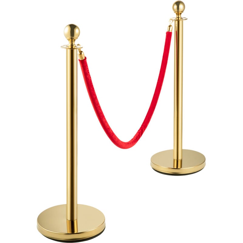 Mophorn - Satz von 2 Gold Warteschlange Kontrolle Barriere Pfosten steht mit 1,5 m rot Seil Sicherheit Runge Seil Teiler Crowd Control Barrier Gold