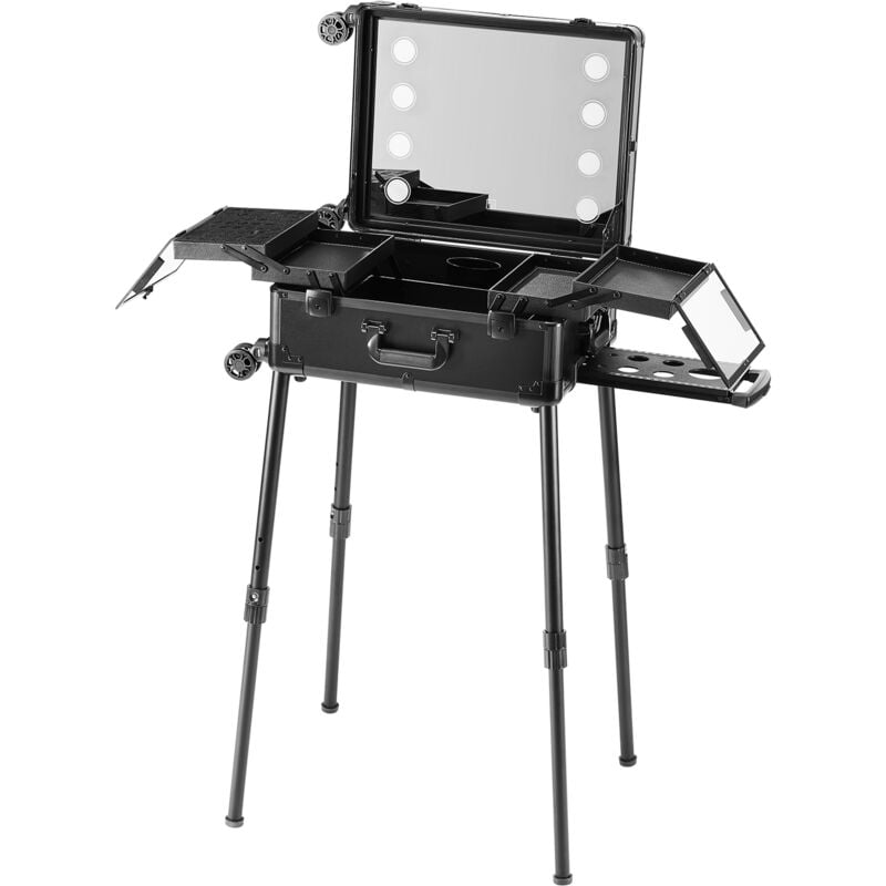 Mophorn - Schminkkoffer mit 4 Fächern, Schloss und beleuchtetem Spiegel, Pinselhalter, Lautsprecher, Reise-Kosmetik-Organizer, Künstlertrolley, Studio