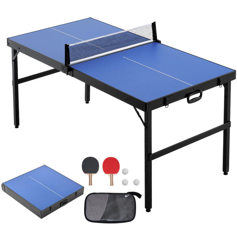 Mophorn - mittelgroßer Ping-Pong-Tisch, Indoor-MDF, zusammenklappbar, tragbar, Tischtennis-Spielset, mit Netz, 2 Schlägern, 3 Bällen, Tragetasche,