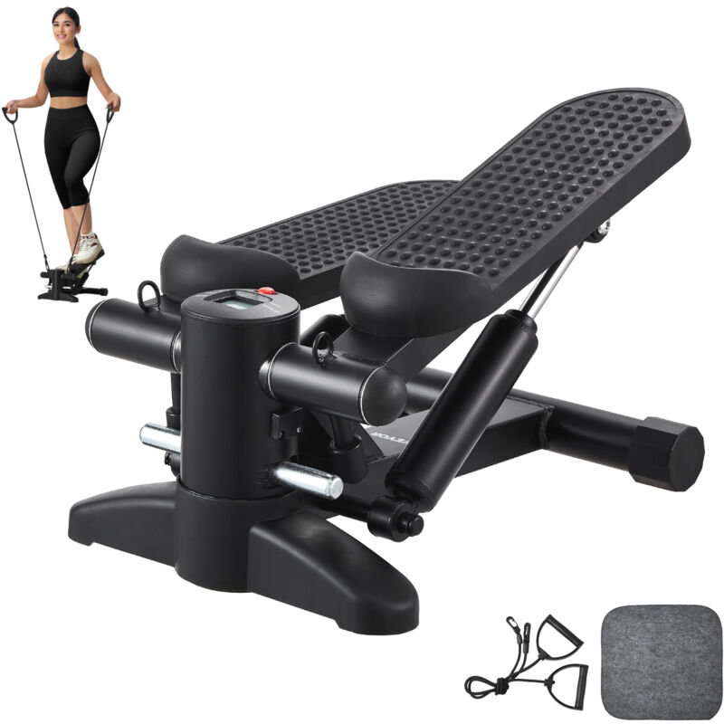 Mophorn Treppenstepper, Mini-Trainingsstepper für zu Hause, hydraulisches Fitnessgerät mit Widerstandsbändern, Ganzkörpertraining, LCD-Monitor, 150