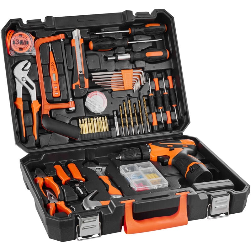 Werkzeugsatz, ein 146-teiliges allgemeines Haushalts-Handwerkzeugset, ausgestattet mit einer elektrischen Bohrmaschine und einem tragbaren