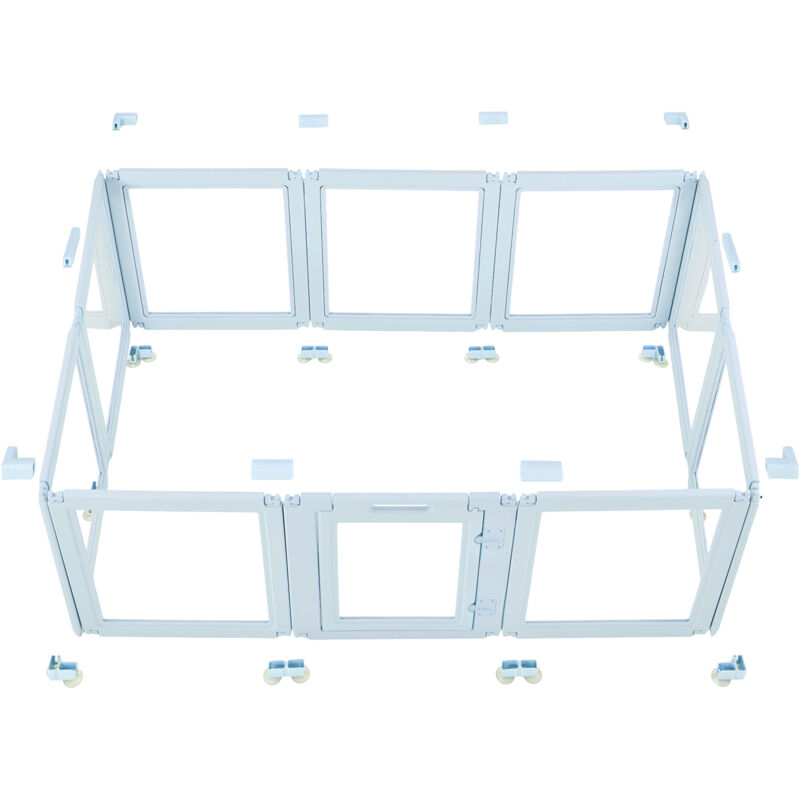 Mophorn Wurfkiste für Welpen, 1930 x 1245 x 765 mm, Laufstall mit transparenten Fenstern und Schloss, blauer PE-Rahmen, Hundelaufstall, Wurfbox für