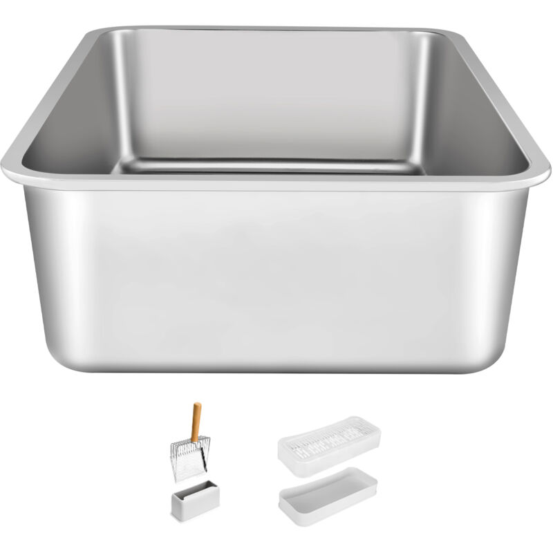 Mophorn XL Katzentoilette, extragroße Katzentoilette aus Edelstahl mit Schaufel, geschlossen, geruchsfrei, hohe Seitenwände, 6 Zoll tief, leicht zu