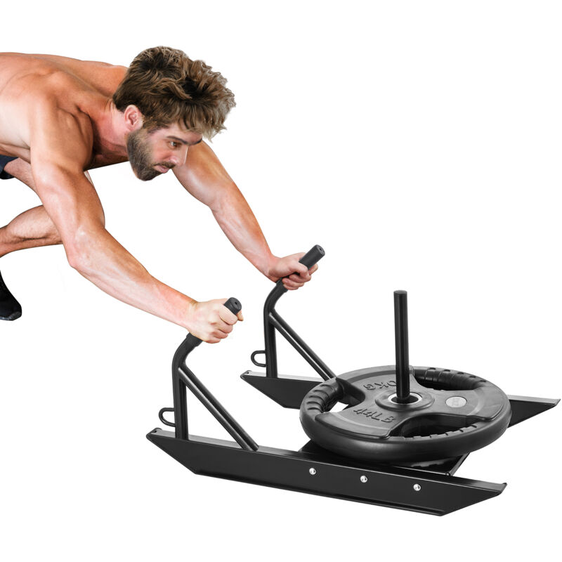 Zugschlitten für Krafttraining, Fitnessgerät für Kraft und Geschwindigkeit, bis zu 500 lbs, mit Griff, kompatibel mit 1' und 2' Gewichtsplatten,