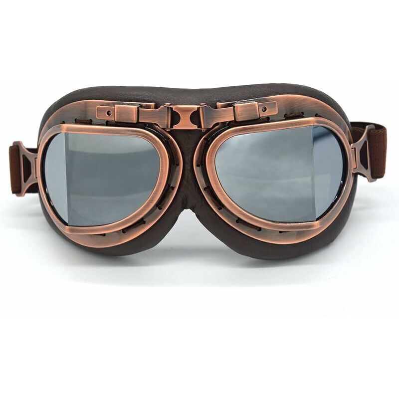 Motocross-Brille, Steampunk Vintage Fliegerbrille Piloten-Motorrad-Cruiser-Scooter-Brille Biker-Renn-Cruiser-Tourenhelm Halbhelm (Kupfer, Silber)