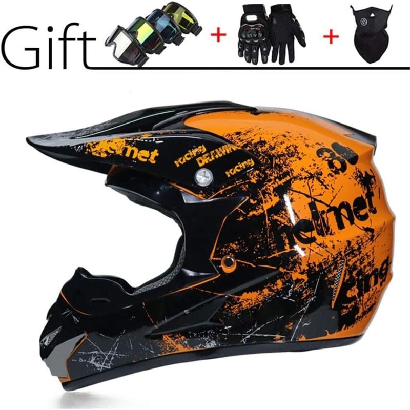 Motocross-Helm für Erwachsene, Herren-Motorradhelm mit Handschuhen/Maske/Schutzbrille, DOT-geprüft, ATV-, DH-, Enduro-, Quad-, MTB-Helm, Größe L