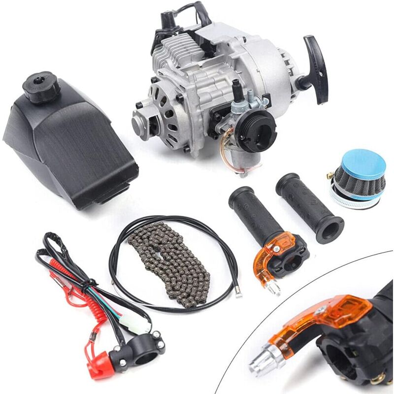Motor 49CC 2-Takt Einzelzylinder Mini-Motor Lufterzwungene Kühlung Rennmotor mit Kraftstofftank für Pocket Bike Mini Dirt Bike atv Roller
