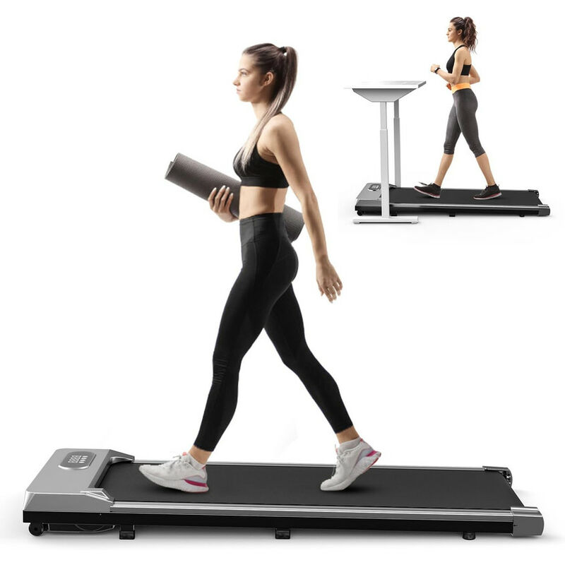 Bigzzia - Motorisiertes Laufband – Portable Flat – mit Fernbedienung und LCD-Display – keine Installation erforderlich – silbrig