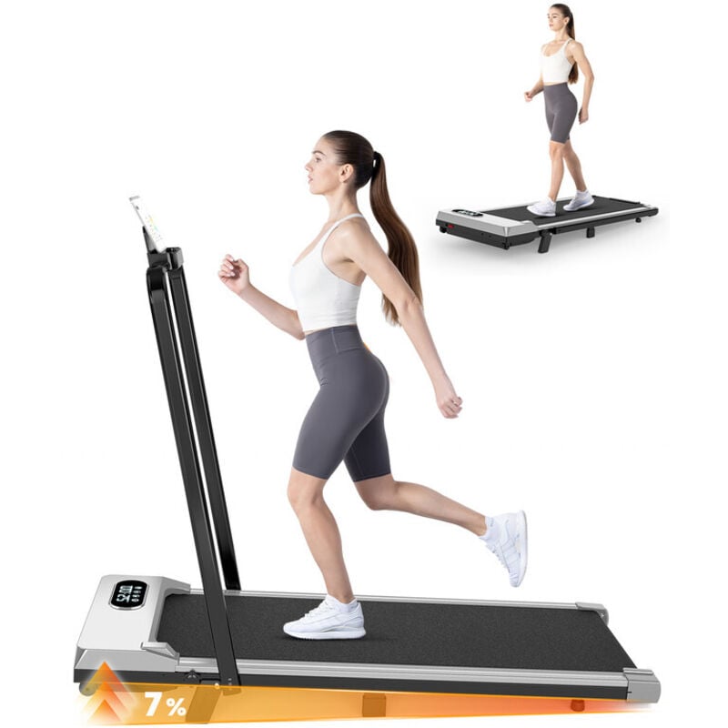 Bigzzia - Laufband für Zuhause Klappbares Elektrisches Laufband bis 8 km/h 2.5HP Walking Machine mit Fernbedienung und LCD-Anzeige Silber