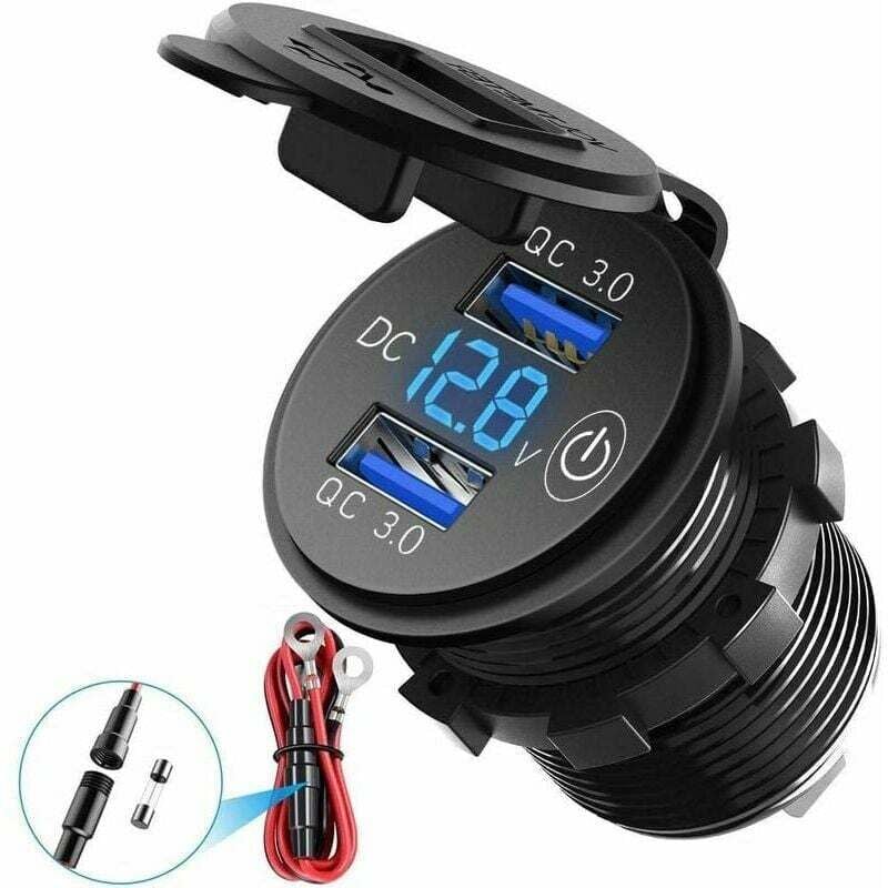 KZQ - Dual-USB/QC3.0-Ladegerät für Motorräder und Autos – wasserdicht – 12 V/24 V/36 w – mit LED-Digital-Voltmeter und Schalter – geeignet für Autos,