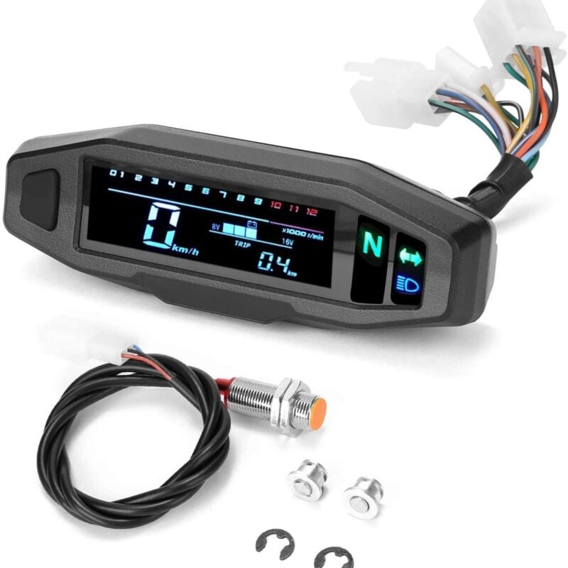 Motorrad-Instrumententafel – Digitaler Motorrad-Tachometer – Mini-wasserdichter, blendfreier HD-LCD-Tachometer für Motorräder mit Warnleuchte