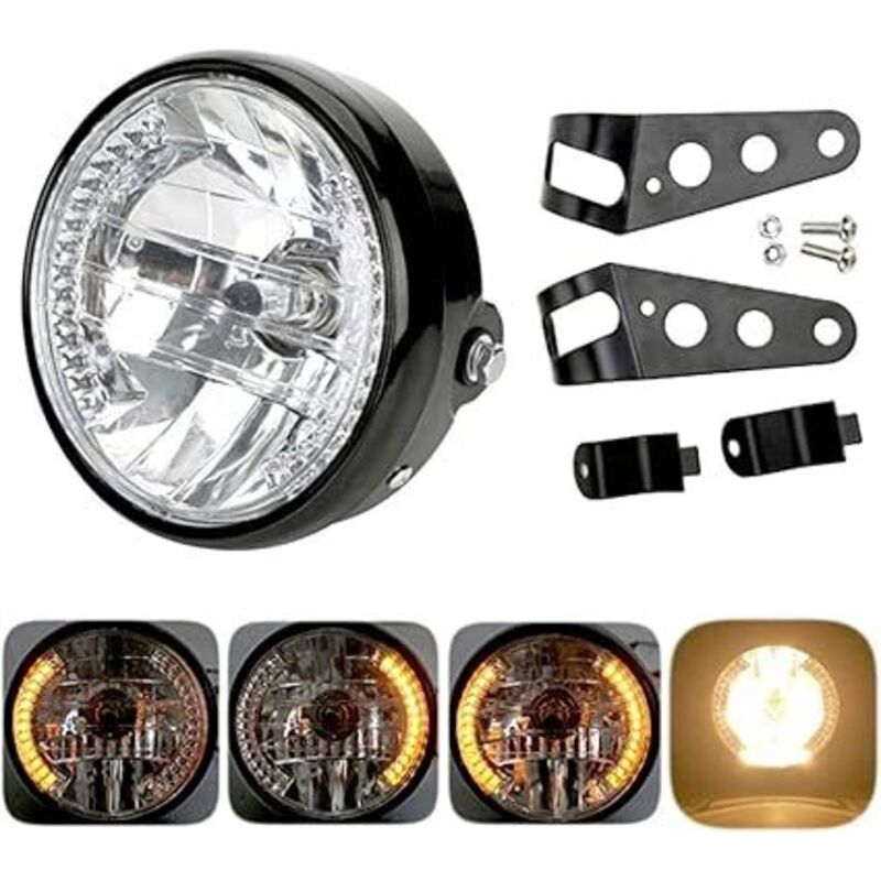 Motorrad-LED-Scheinwerfer, Motorrad-Scheinwerfer mit Montagehalterung, 7-Zoll-Universal-Motorrad-LED-Scheinwerfer, runder