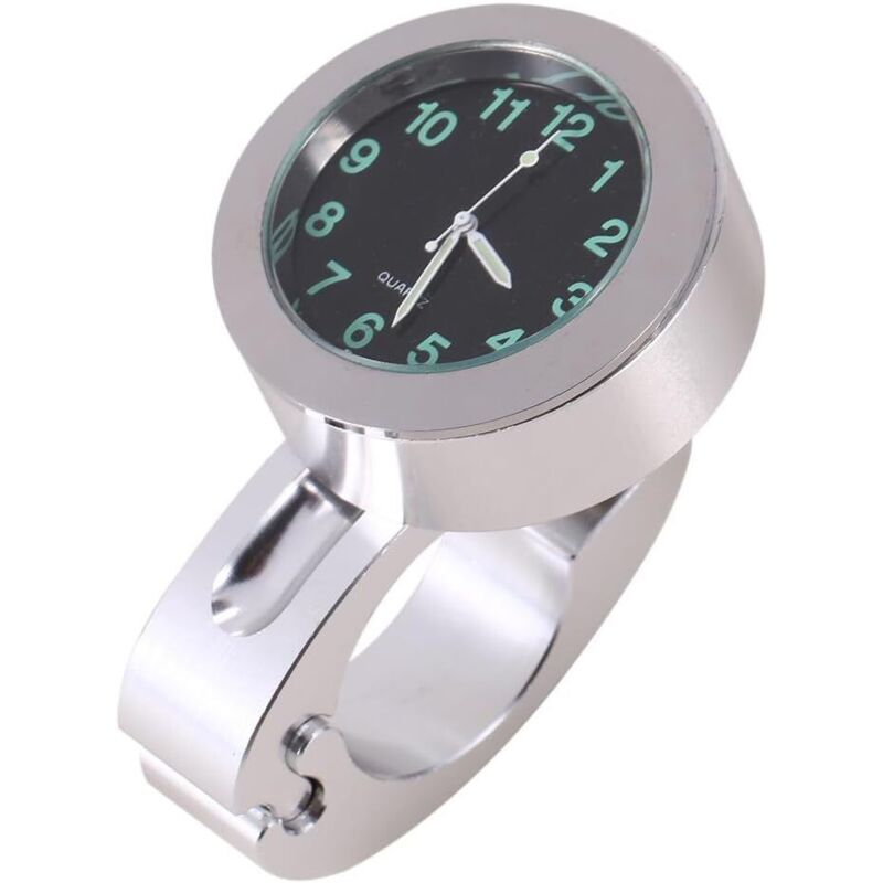 Motorrad-Lenkeruhr, silberfarben, wasserdicht, mit Leuchtzeigern, passend für die meisten Cruiser- und Chopper-Motorräder, 4,3 x 4,3 x 1,7 cm