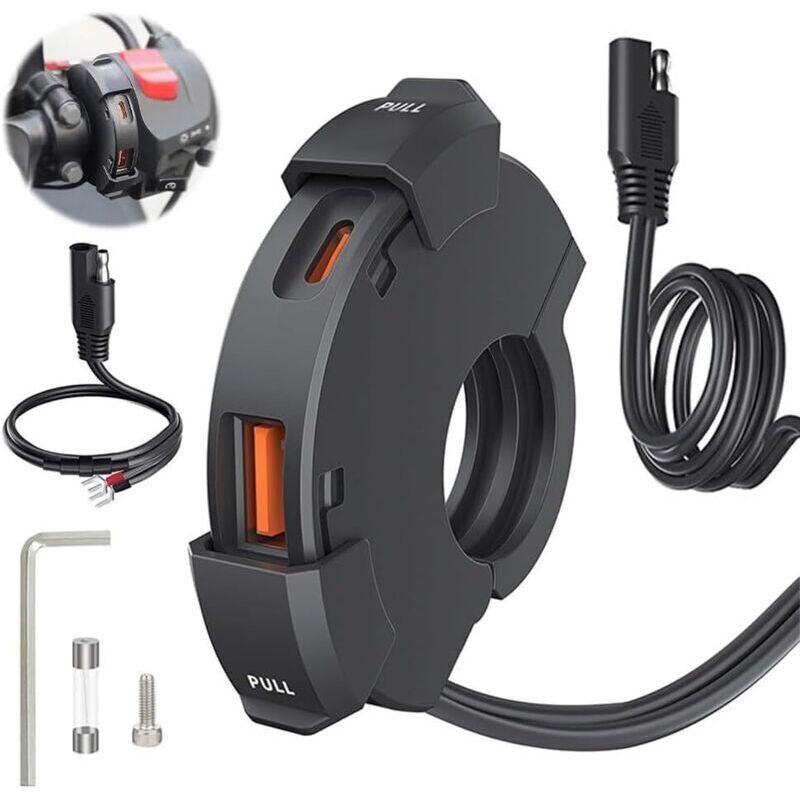 Motorrad-USB-Ladegerät, Motorrad-USB-Steckdose, Motorrad-Zigarettenanzünderbuchse, QC3.0 USB & PD Typ-C, 12V-Motorrad-USB mit Schalter und