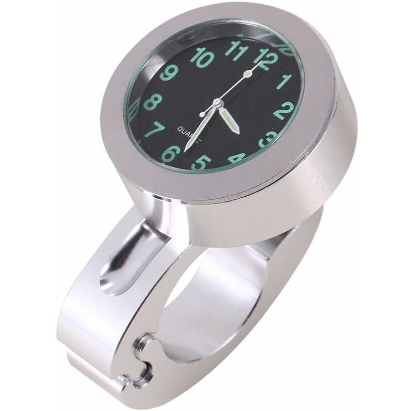 Motorradlenkeruhr, silberne, wasserdichte Motorradlenker-Leuchtuhrhalterung für die meisten Cruiser- und Chopper-Motorräder