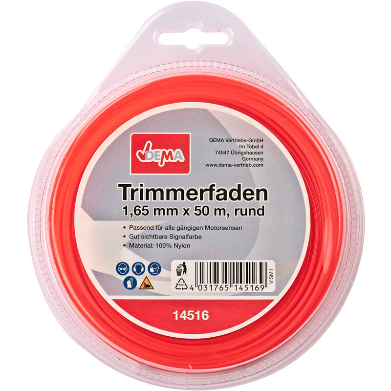 Dema - Motorsense Freischneider Mähfaden Trimmerfaden 1,65mm-50m rund Nylon Signalfarbe