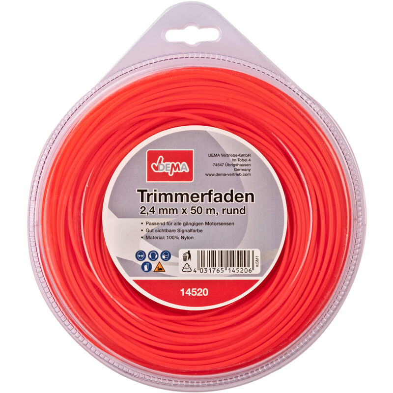 Motorsense Freischneider Trimmer Mähfaden 2,4 mm x 50 m rund Nylon Signalfarbe