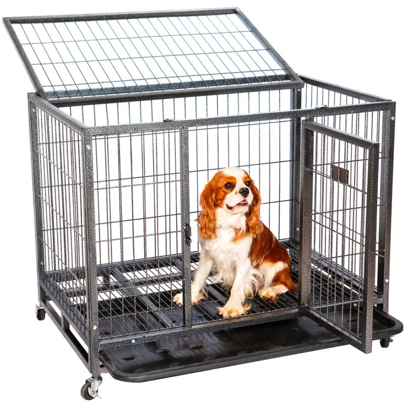 Paitsy - MouvedyL Hundebox für drinnen und draußen, 94x64x76cm, Transportbox, feststellbare Räder, faltbar, 2 Türen, abnehmbares Tablett
