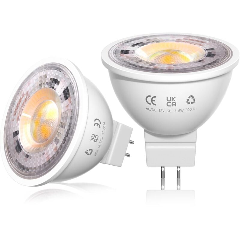 MR16 LED-Lampen Warmweiß 3000 K, GU5.3 LED-Lampen, 12 V LED-Spotlampe, 6 W = 50 W herkömmliche Lampe, 38 ° Winkel, nicht dimmbar, 2er-Pack,