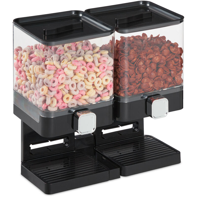 Relaxdays - Müslispender doppelt, Cerealienspender für Müsli, Cornflakes, Süßigkeiten, Snackspender Kunststoff, schwarz