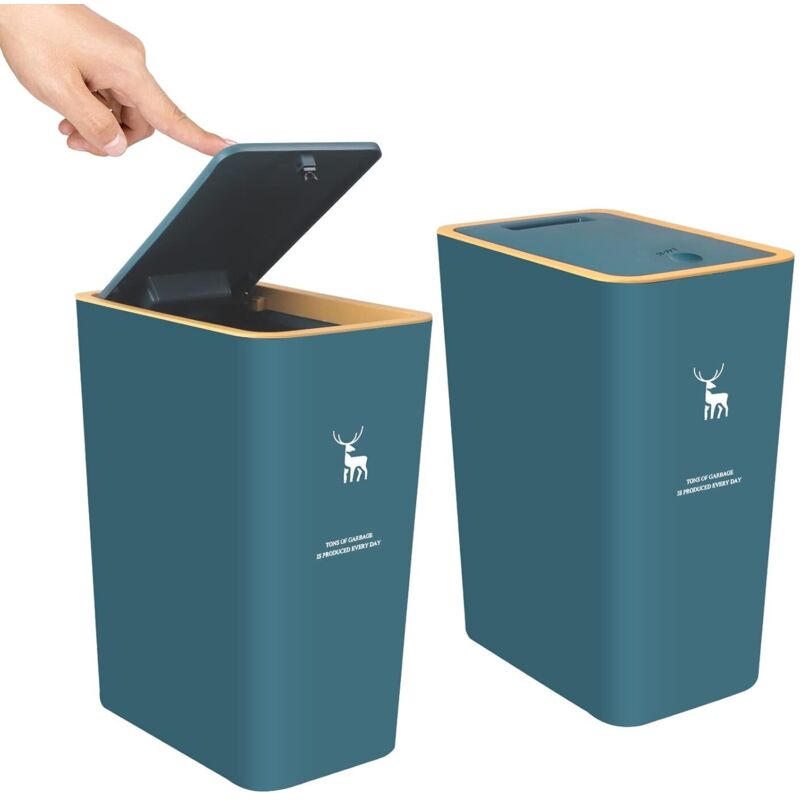 Mülleimer mit Deckel, 2er-Pack 4 Gallonen/15 Liter Mülleimer mit Aufsteckdeckel, kleiner Mülleimer, hunderesistent, Mülleimer aus Kunststoff,