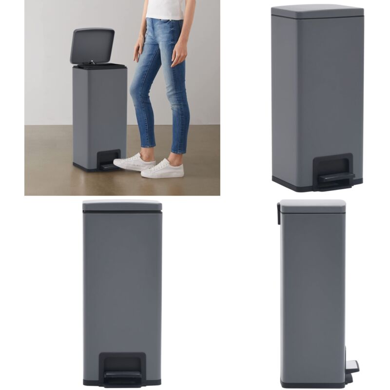 Vidaxl - Mülleimer mit Pedal Anti-Fingerabdruck 30 l Grau Edelstahl - Mülleimer - Abfalleimer - Home & Living - Grau