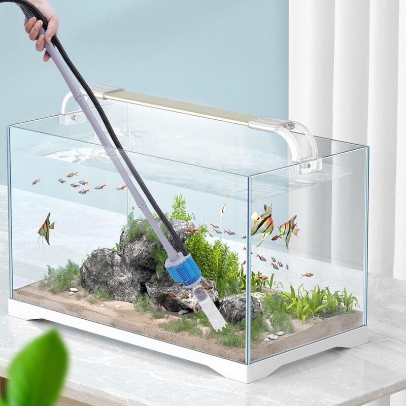 Mulmsauger Aquarium Elektrische Kiesreiniger Set, Aquarium Sauger Automatisch Aquarium Wasserwechsler mit 4 Saugkopf, Wasserpumpe, Selbstfilter, Fish