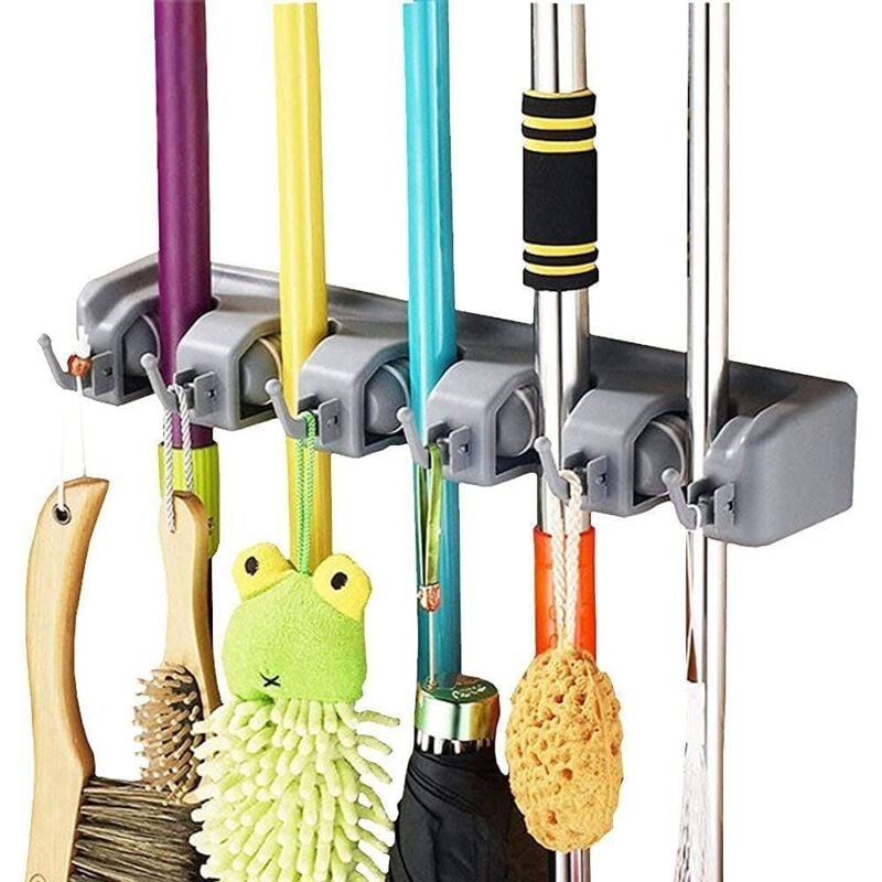 Multi-Function Wall-Mounted Broom Holder, Hanger Holder for Your Kitchen, Garage, Laundry Room for Kitchen, Bathroom, Garage and Garden (5 Slots and
