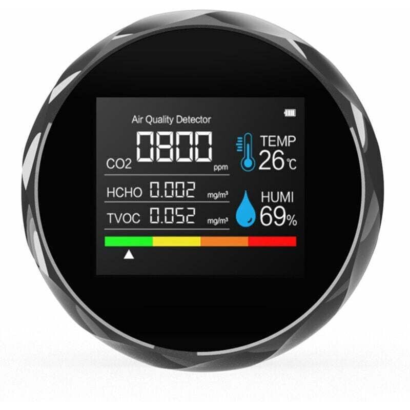 Multifunktionaler CO2-Gasdetektor, einschließlich CO2/TVOC/HCHO/Temperatur/Luftfeuchtigkeit, Batterie-Luftanalysator für das Home Office, 5-in-1,