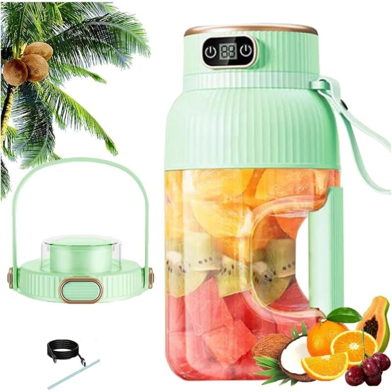 Multifunktionaler tragbarer Entsafter mit Digitalanzeige, tragbarer Smoothie-Mixer für unterwegs, per USB wiederaufladbarer tragbarer Mixer mit