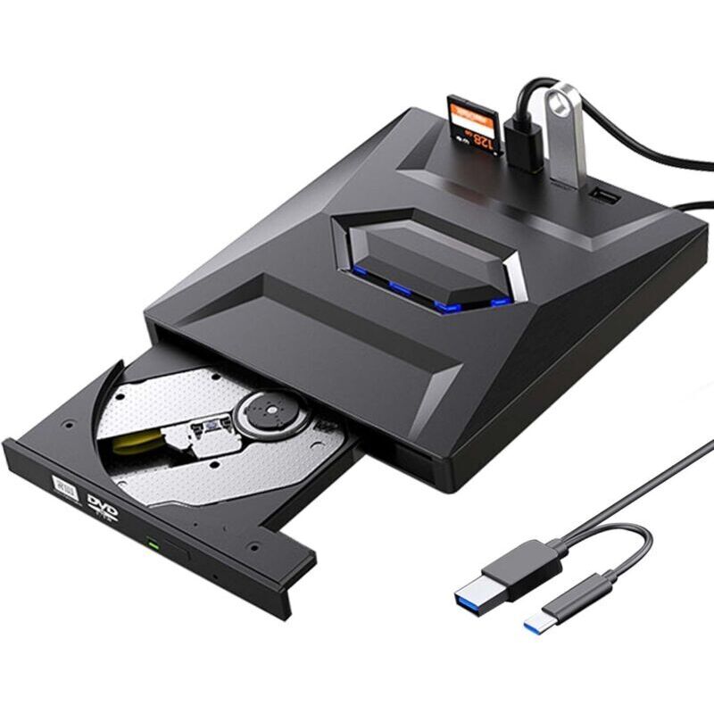 Multifunktionaler USB 3.0- und Typ-C-CD/DVD-Brenner, 5-in-1 externes DVD-Laufwerk, Highspeed-Übertragung, kompatibel mit Windows 11/10, Mac, MacBook