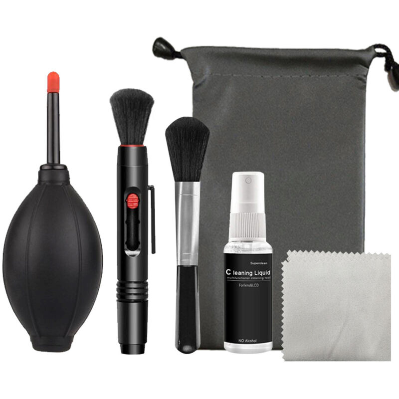 Multifunktionales Reinigungsset, Objektiv-Staubbläser, Reinigungsstift, Bürste, Mikrofaser-Objektiv-Reinigungstuch für Kamera, Teleskop, Smartphone,