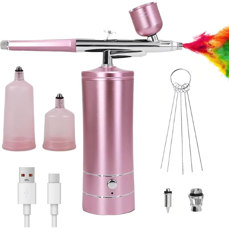 Multifunktions-Airbrush-Set mit Kompressor: Kabelloses Airbrush-Set mit Luftkompressor, wiederaufladbare Airbrush für Nagelkunst, Tortendekoration,