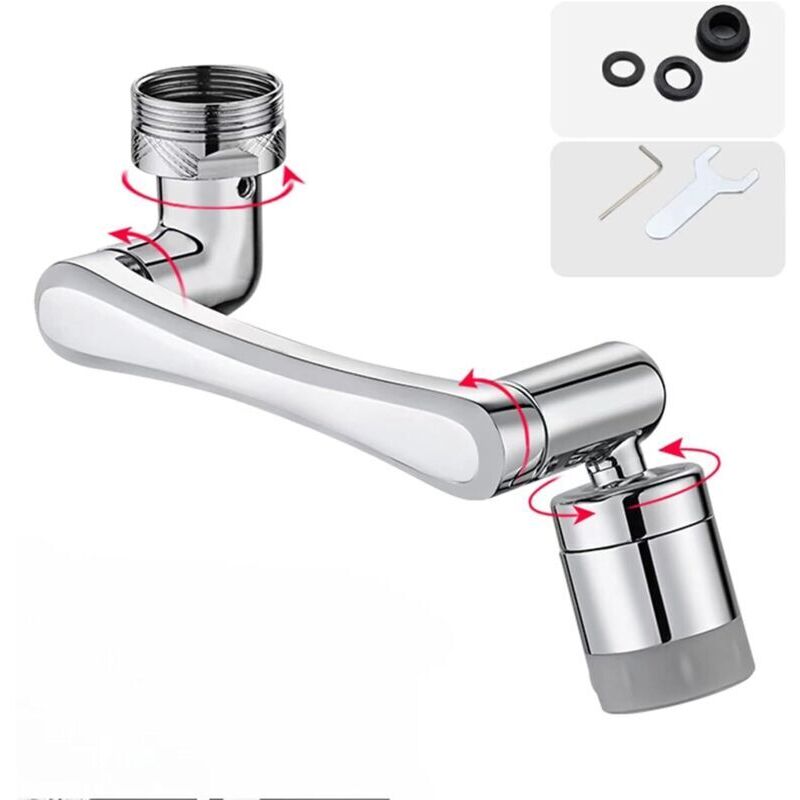 Multifunktions-Auszieharmatur mit 1440°-Drehung, Magic Swivel Armatur, Strahlregler-Armatur mit zwei Wasserauslassarten für Küche und Bad – Silber