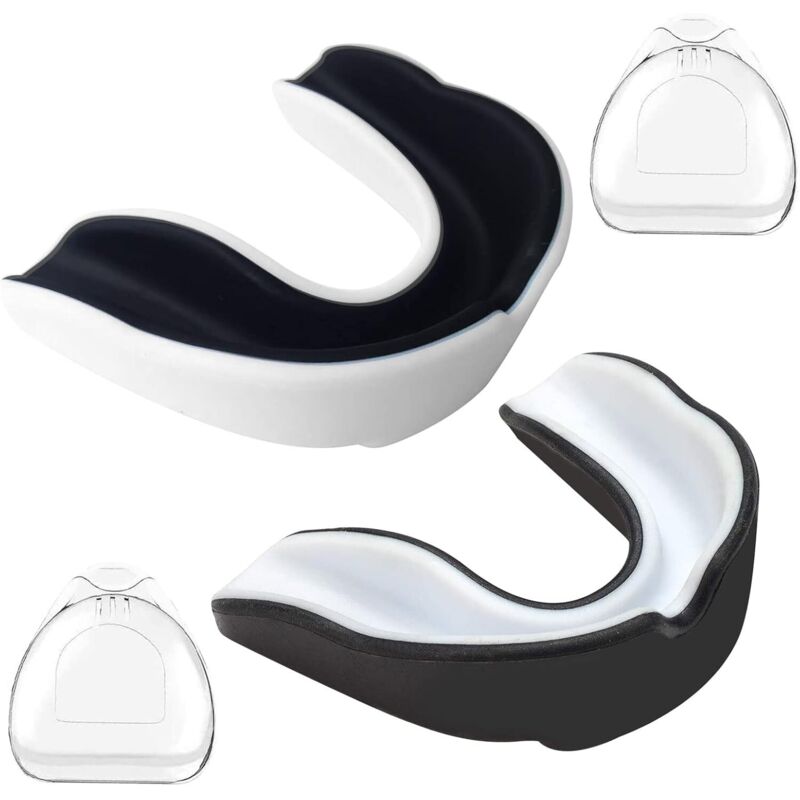 Mundschutz, 2-teiliger Boxmundschutz, für Boxen, Kampfsport, MMA, Schwarz/Weiß, Erwachsene