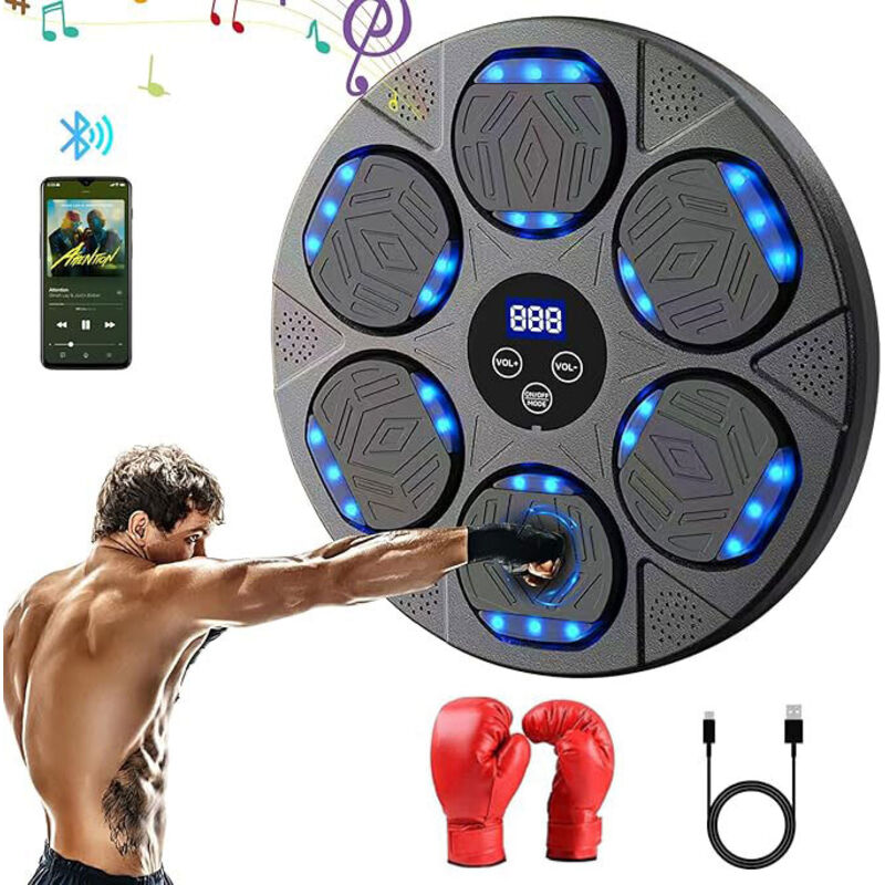 Music Boxing Machine,LED Musik Boxmaschine mit Boxhandschuhen,Wandmontiertes Boxziel,9 Geschwindigkeitsmodi Boxmaschine mit Musik Trainingsgerät Für