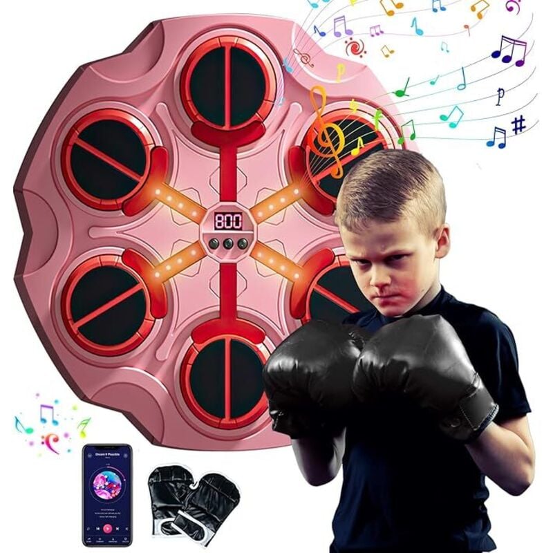 Musikalisches boxen, wandler, boxhandschuhe, 3 led-lampen, bluetooth, smart music fights, kinder - und erwachsenenboxen, sechs tops,pink