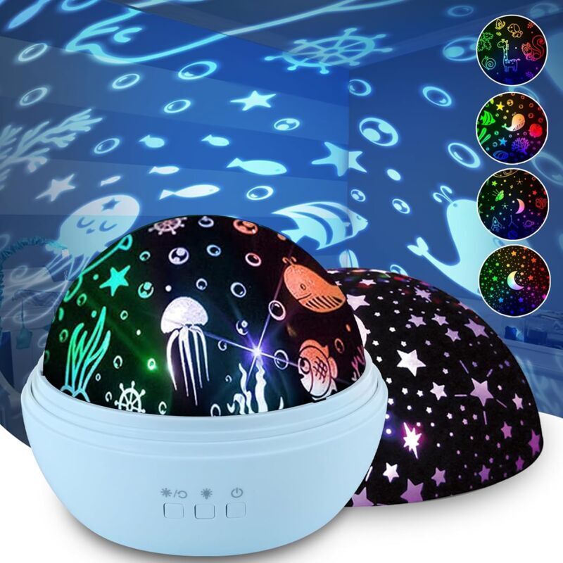 Mumu - Nachtlicht für Kinder, drehbarer Nachtlichtprojektor für Kinder mit 16 Beleuchtungsmodi, 4 Filme, Nachtlichtprojektor für Schlafzimmer,