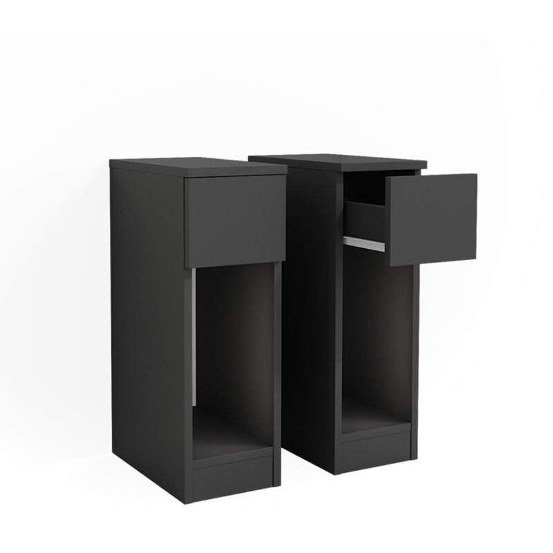 Vicco - Nachttisch Enton, Schwarz, 20 x 59.5 cm 2er Set