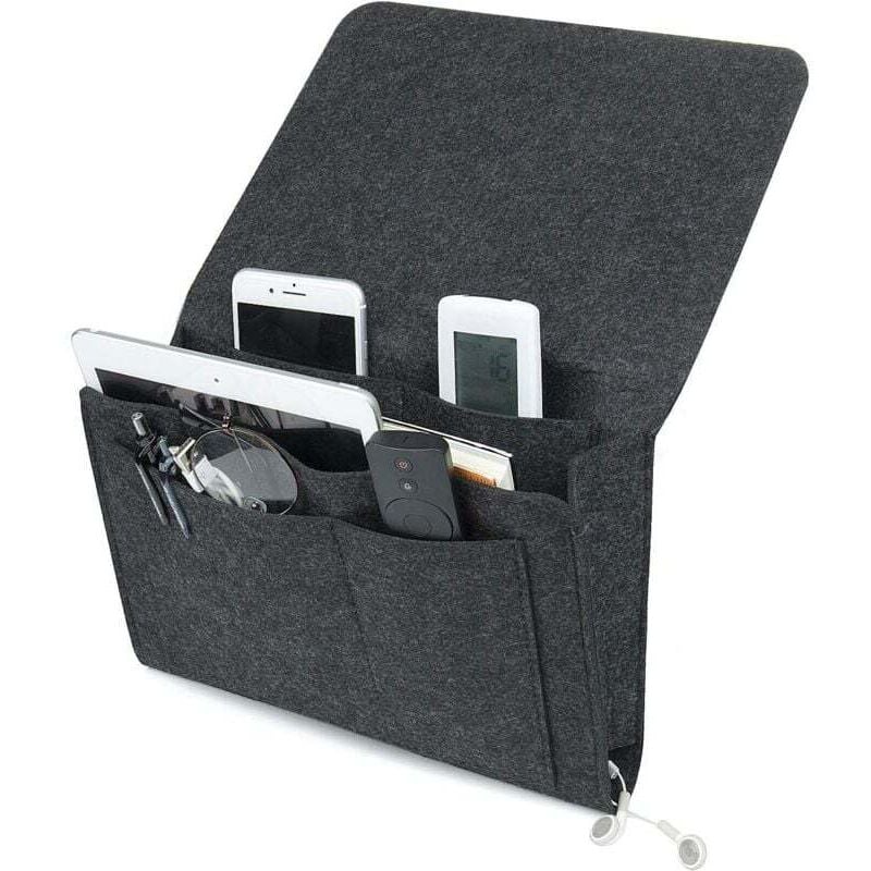Nachttisch-Organizer, Nachttischtasche aus Filz, zum Aufhängen, für Flaschen, Gläser, Zeitschriften, Telefon, Fernbedienung, Buch, Dunkelgrau
