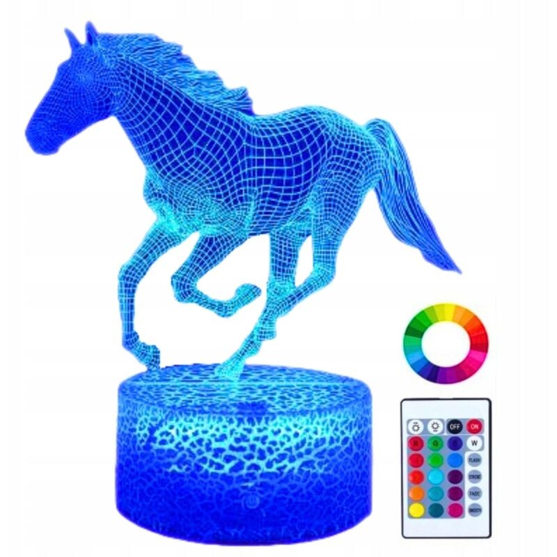 Nachttischlampe für Kinder Pferd Pferd 16 LED 3D + Fernbedienung