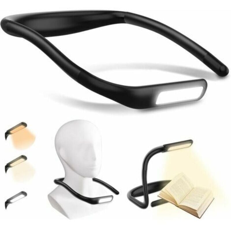 Nacken-Leselampe, LED-Leseleuchte, Leselampe zum Lesen im Bett, einstellbare Helligkeit, 3 Farben, flexibler Arm, wiederaufladbar, zum Lesen im Bett,