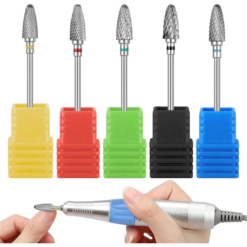 Nagelfräser-Entfernungsaufsätze, 5 Stück Hartmetall-Nagelfräser-Entfernungsaufsätze, Nagelfräser-Aufsätze für Maniküre, Pediküre, Kosmetikstudio zum